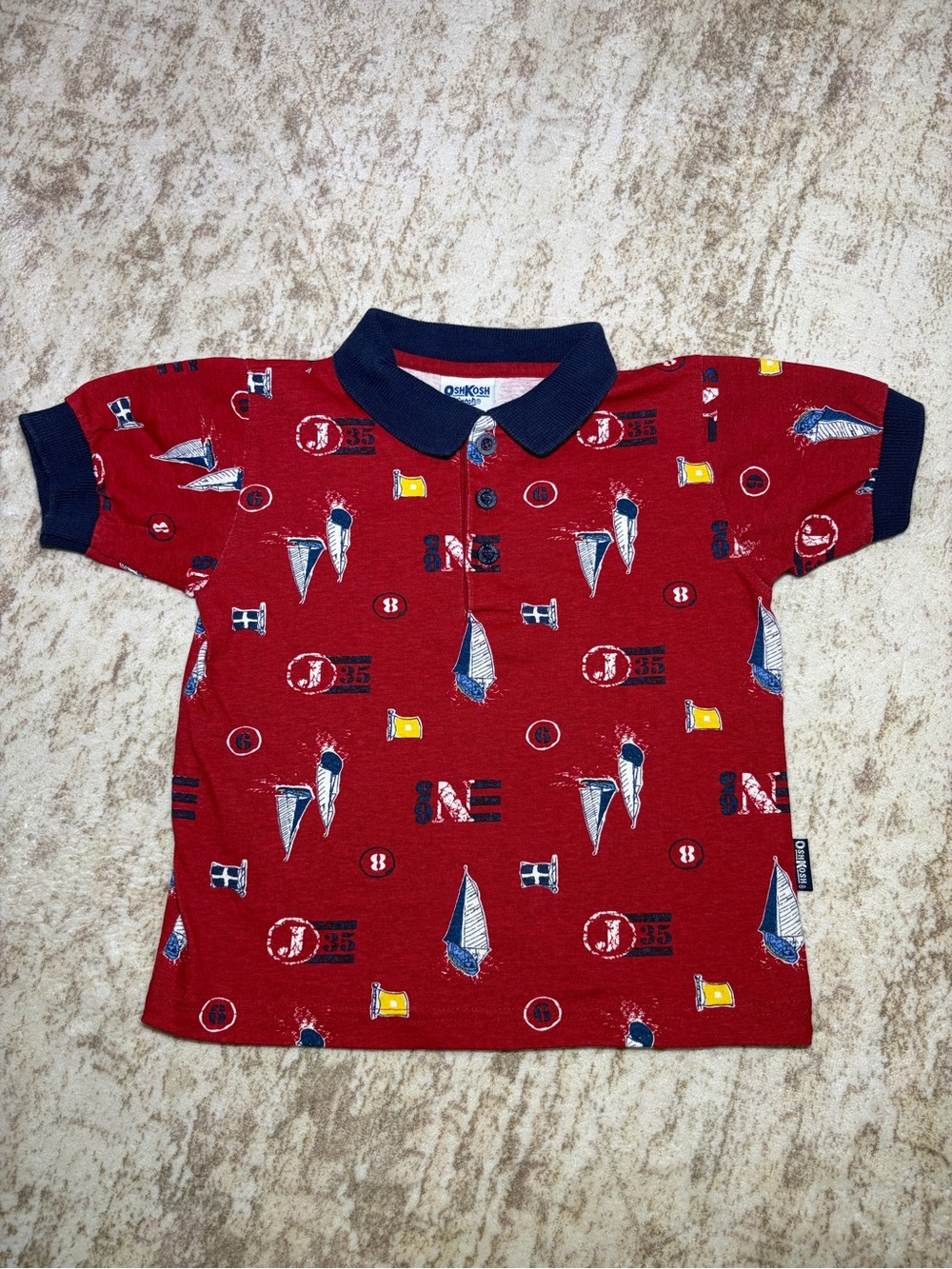 Vintage Oshkosh B’gosh Toddler Boys Nautical Polo Shirt Size 3T Made In USA